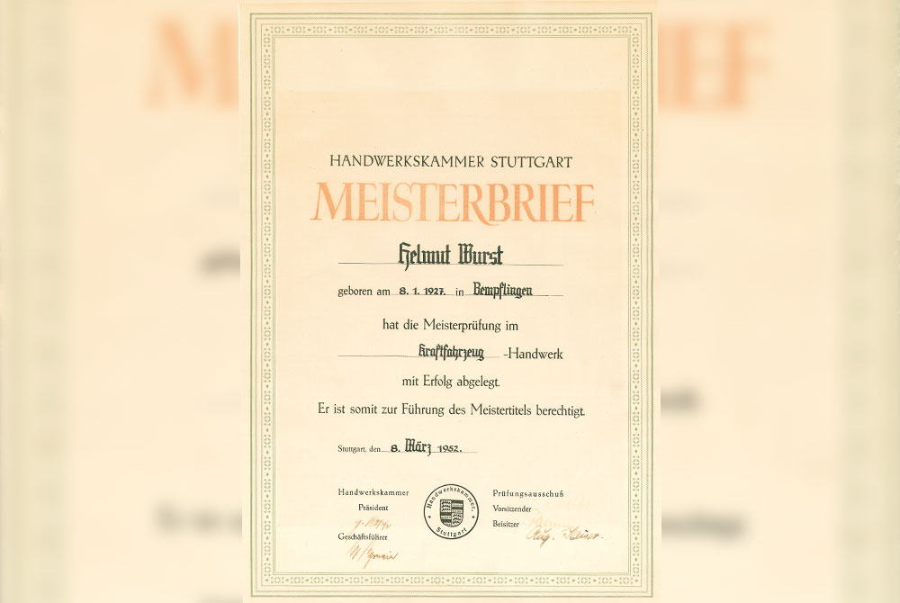 KFZ Meisterbrief Helmut Wurst
